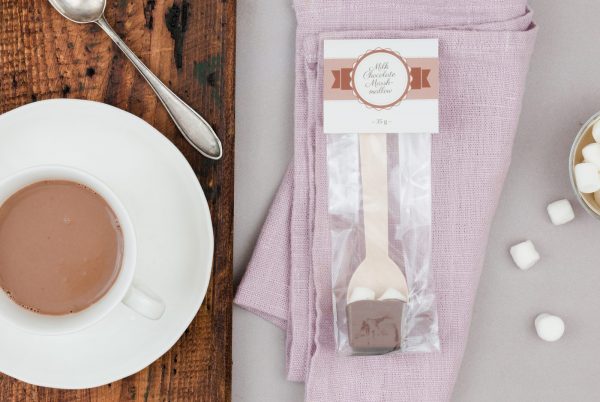 Milchkuvertüre Marshmallow Hot Chocolate Spoon verpackt Banderole