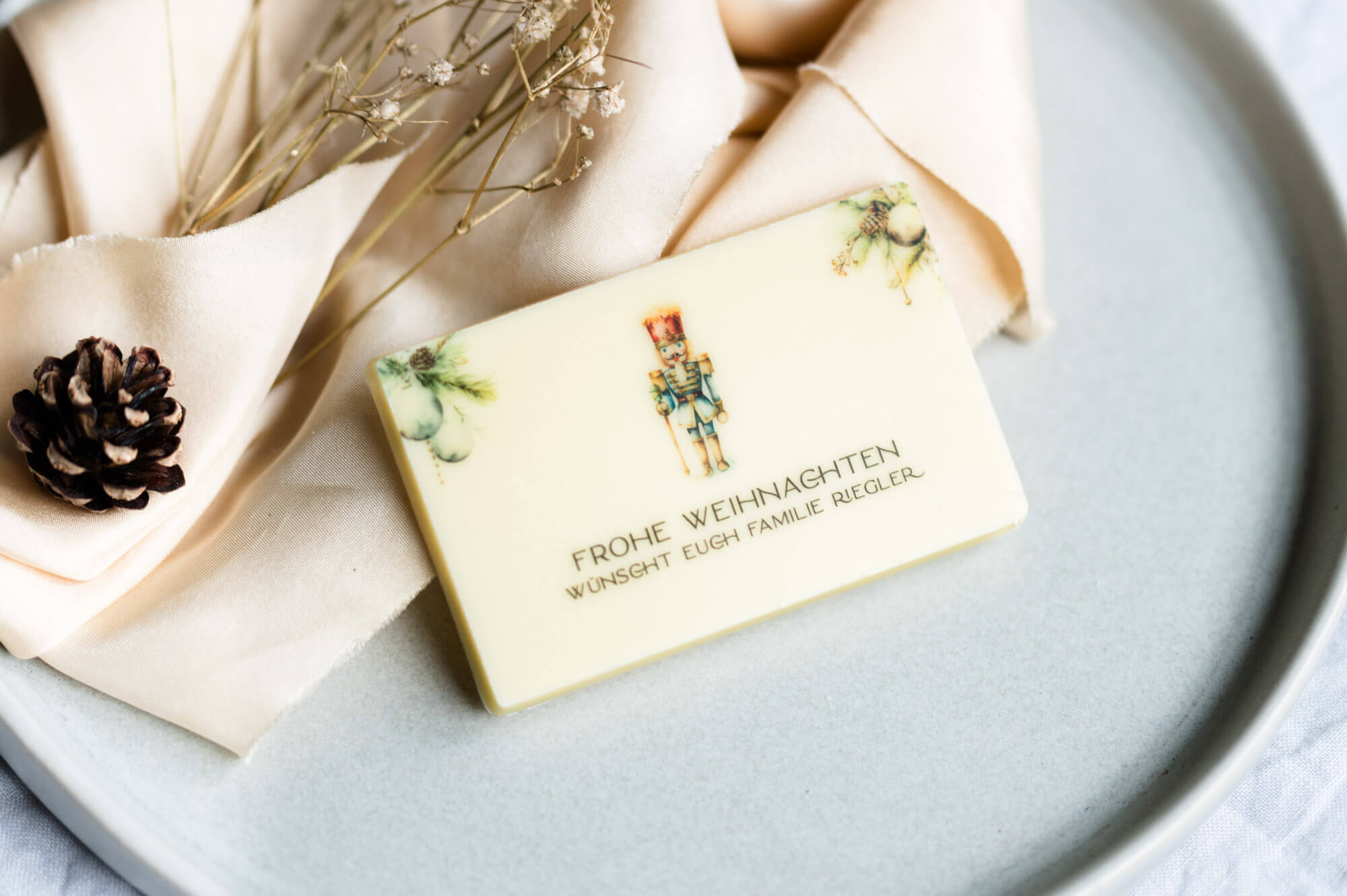 Grußkarte aus Schokolade, personalisiert <br> Frohe Weihnachten, 25g